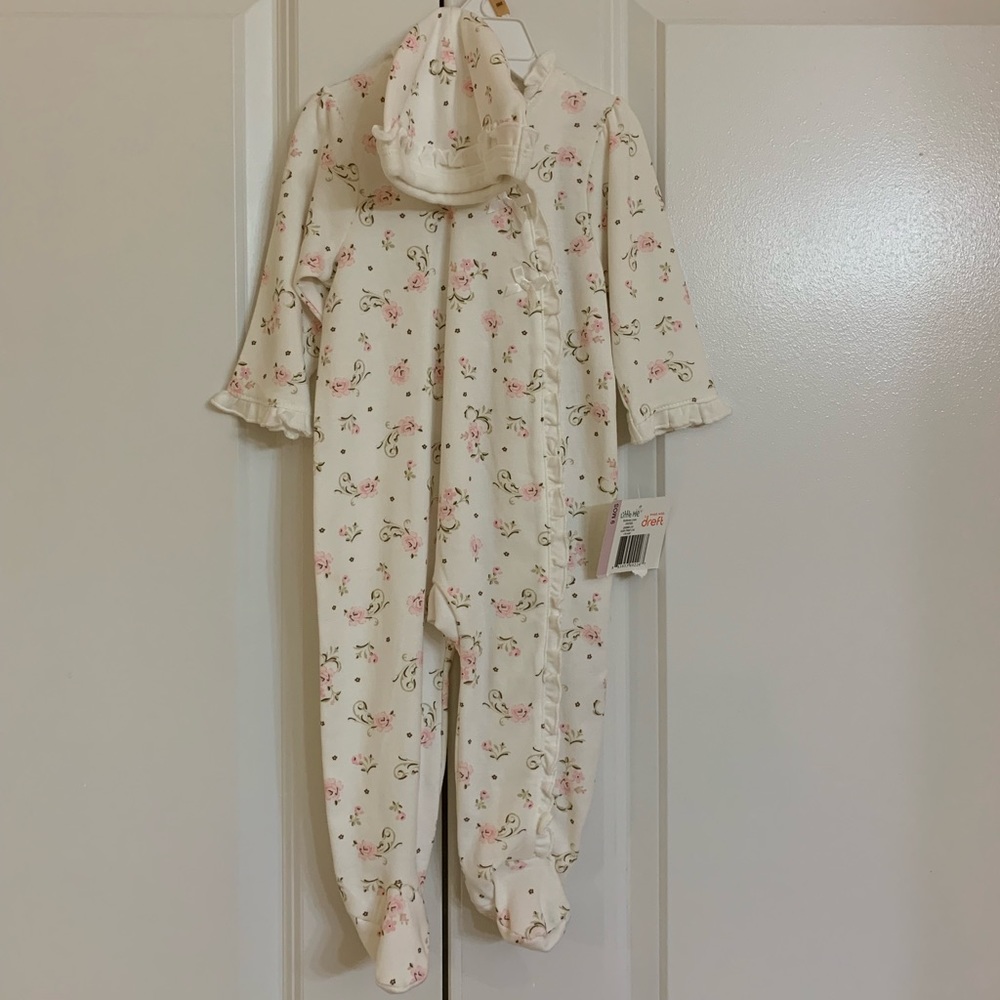 Little Me Baby girl snap closure sleep and play w/ baby cap